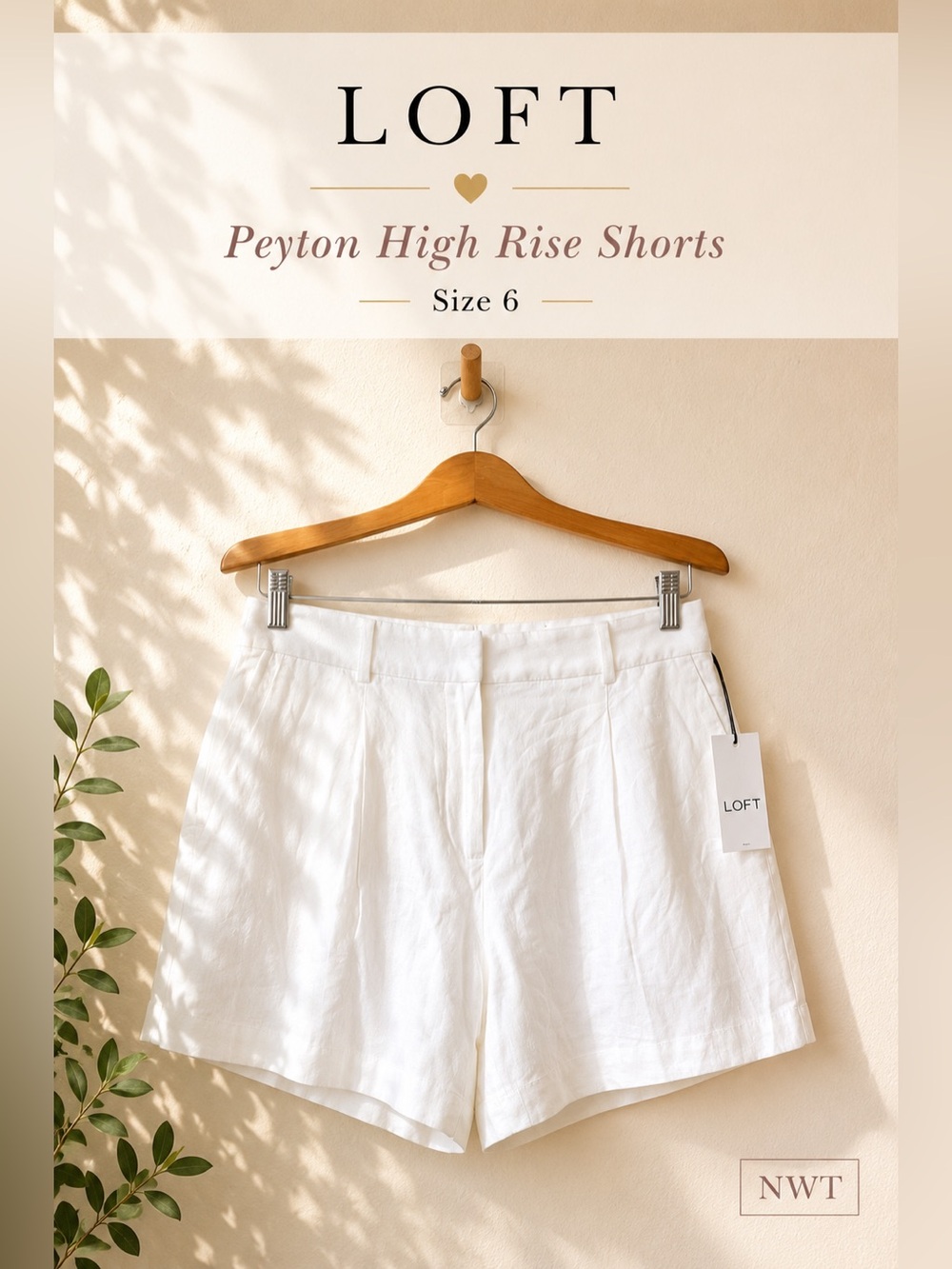 LOFT Peyton High Rise Linen Blend Shorts White Size 6 NWT
